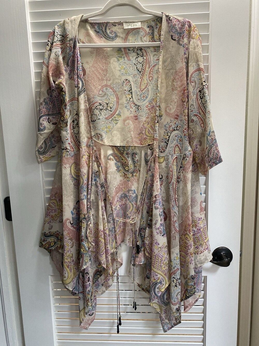 C'isa M Bohemian Paisley Open Front Handkerchief Hem Kimono Duster